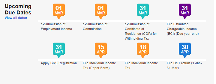 upcoming due dates